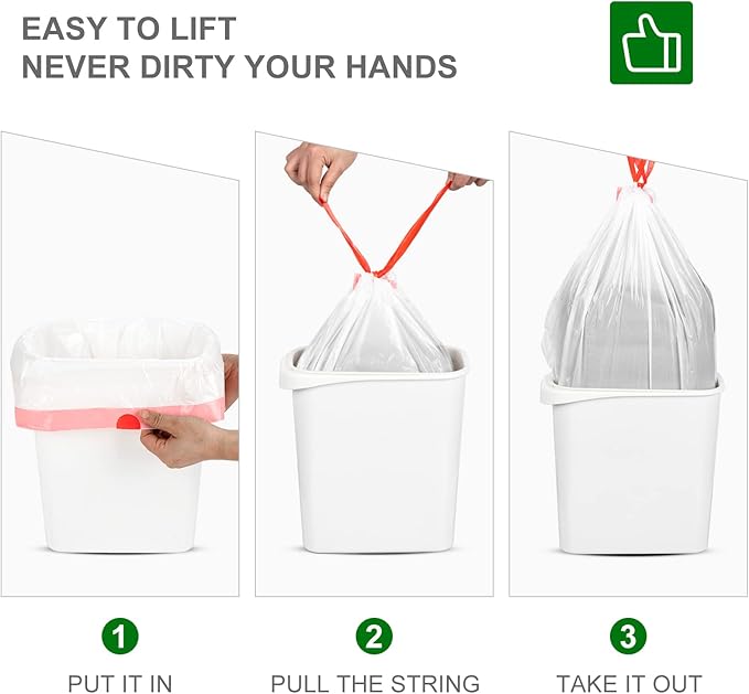 Drawstring Small Trash Bags, Magesh 4 Gallon Drawstring Extra Thick Garbage Bags Unscented, Quick Cinch for Bathroom Kitchen Office Small Can, 44 Count, White