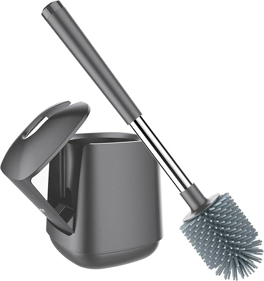SetSail Silicone Toilet Bowl Brush and Holder Automatic Toilet Brushes for Bathroom with Holder Ventilated Toilet Cleaner Brush for Toilet Scrubber Cleaning - Grey