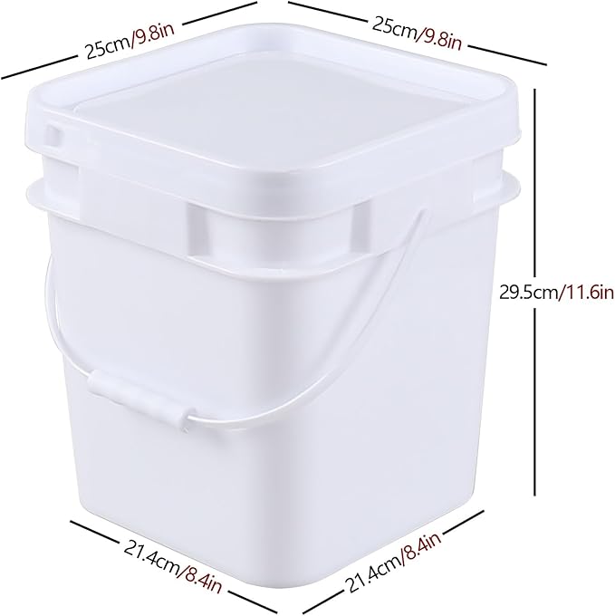3 Gallon Plastic Bucket with Sealed Lid, 4 Pack Small White Square Bucket Pail Food Grade
