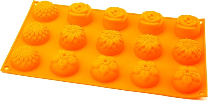 X-Haibei Floral Silicone Mold – Sunflower, Chrysanthemum, Rose, and Small Flower Designs – Perfect for Guest Soap, Sample Soap, Lotion Bars, Chocolate, and Jello 1oz, Dia. 1.6inch