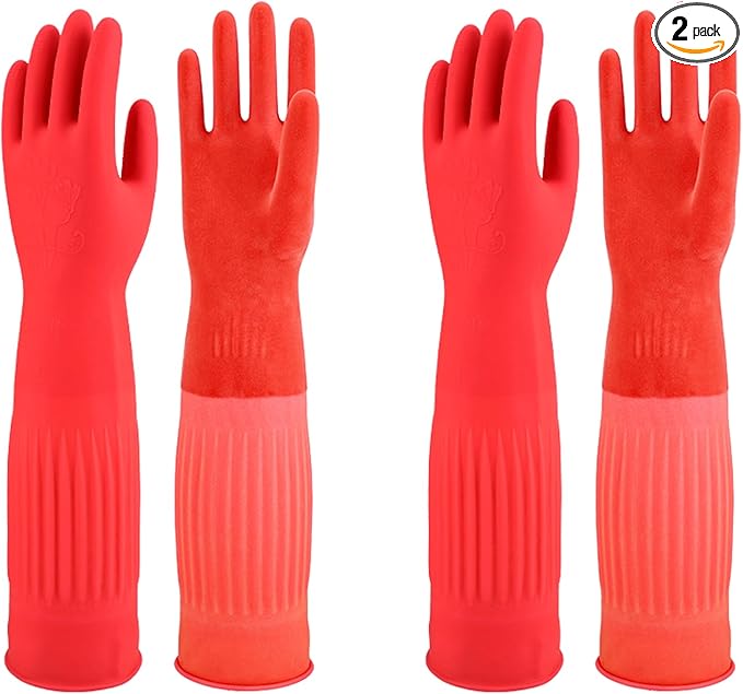 North Tower Rubber Gloves Kitchen Cleaning For Washing Dishing Kithchen, warmming Heat Resistant Dishwashing Gloves,18",2 Pairs Large