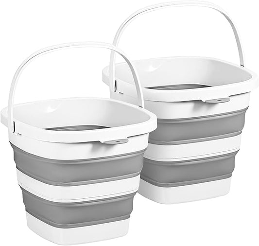 2 Pack 2.6 Gallon(10L) Collapsible Plastic Buckets with Handle Compact Cleaning Square Storage Bucket Portable Water Tub Outdoor Water Pail for Garden Hiking Fishing Camping (White)