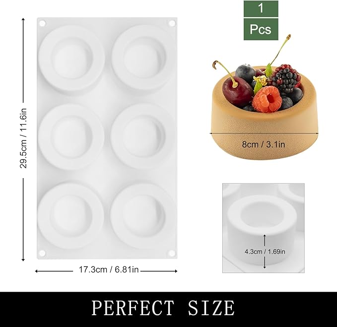 Shot Glass Chocolate Silicone Molds, 6-Cavity Round Mousse Molds for Ice Shot Glass Cookie Candy Mousse Dessert Pudding Dessert