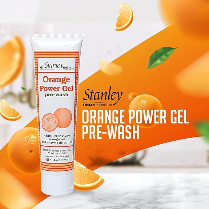 Stanley Home Products Orange Power Gel Pre Wash - Laundry Stain Remover - Spot Treat Tough Stains Works Immediately Cleans and Deodorizes Fabrics Ideal for Blood Oil Grease and More (6 Pack)
