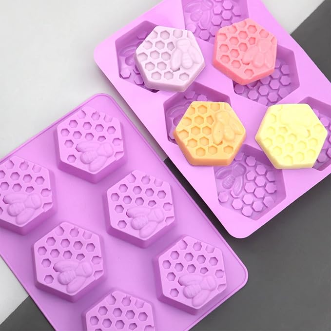 3 Pcs Honeycomb Soap Molds-Honeybee Silicone Molds for Soap,3D Bee Soap Molds for Homemade Soap Bath Bombs Shower Steamer Lotion Bars Chocolate Candy