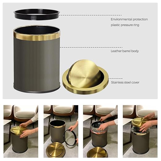 15L/4GAL Gold BedroomTrash can,Gold Bathroom Garbage can with lid，Small Trash Can with Flipping Lid, 4gallon,Garbage cans for Bedroom,Kitchen，Office,Hotel(15L-Gary)