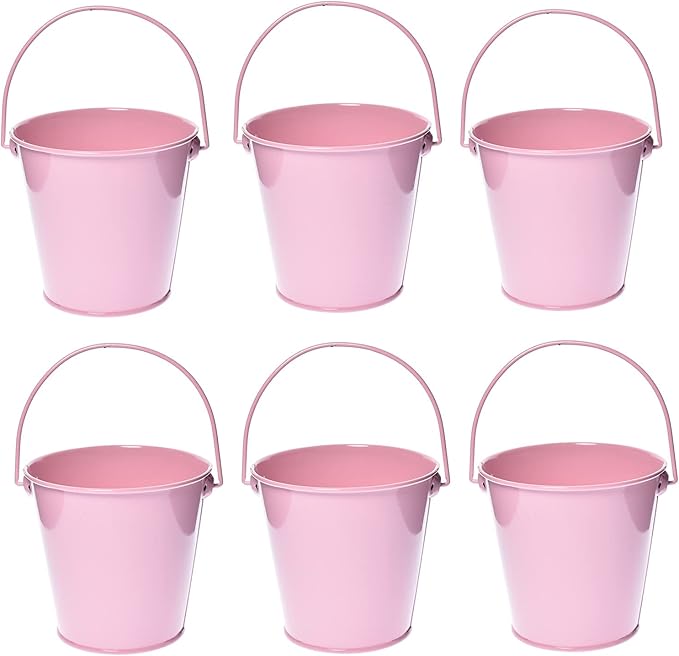 Colored Metal Buckets with Handle, 6 Pack 5.91 Inch Galvanized Iron Pail Bucket for Kids,Classroom,Crafts,and Party Favors (Pink)