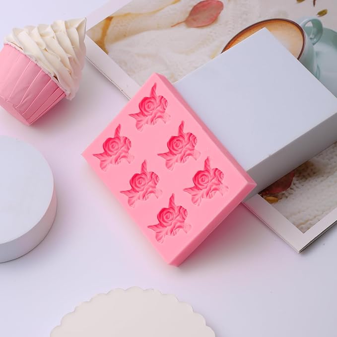 6-Cavity Rose Candy Silicone Mold, Cake Decoration Fondant Molds, for Wedding, Valentine's Day, Birthday Party, Anniversary Cupcake Topper, Chocolate, Cookies, Jelly, Flower Paste, Soap, Resin, Clay