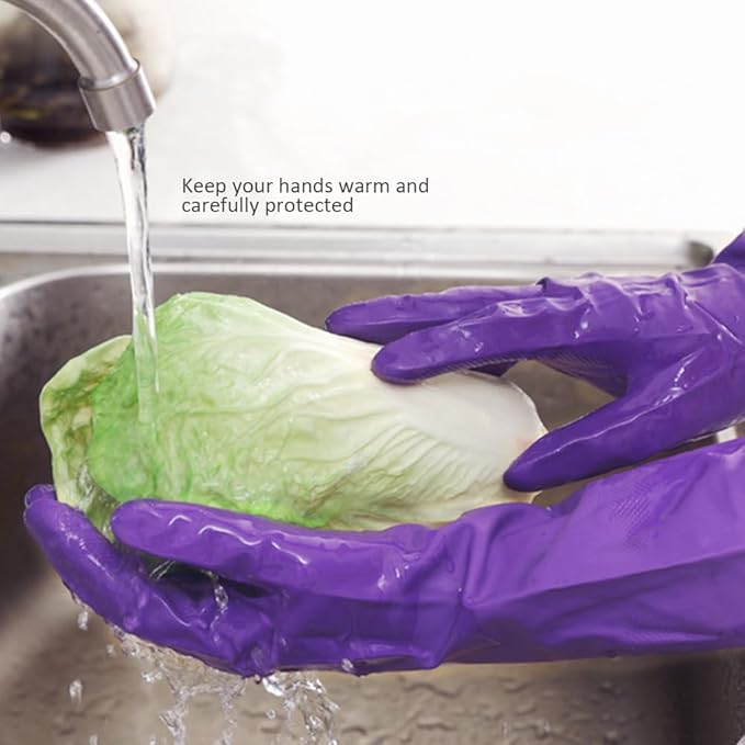 Alimat PluS 4PCS Reusable Cleaning Gloves Latex Free, Dishwashing Gloves with Cotton Flock Liner and Embossed Palm, Waterproof Household Rubber Gloves for Laundry, Gardening(Large, Blue+Purple)