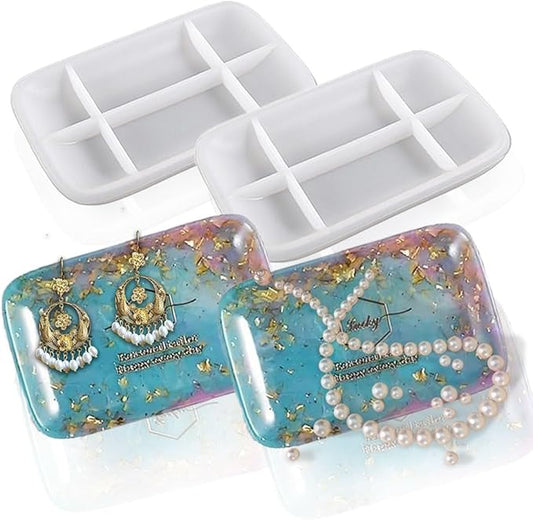 Resin Tray Mold, 2 Pcs Jewelry Rectangle Tray Molds for Epoxy Resin Casting Fruit Snack Tray Candles Holder Soap Dish Office Home Decoration Supplies