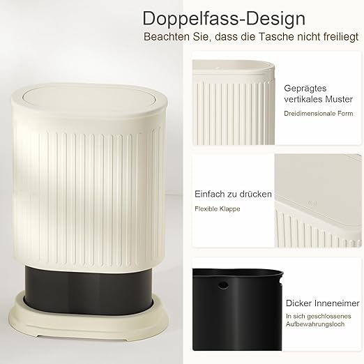 1.6 Gallon Trash Can with Lid, Small Bathroom Trash Can Wastebasket, Slim Garbage Can with Inner Bucket, Press Top Lid Garbage Container Bin for Kitchen, Home, Office, Bedroom, Living Room