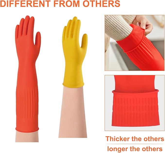 North Tower Rubber Gloves Kitchen Cleaning For Washing Dishing Kithchen, warmming Heat Resistant Dishwashing Gloves,18",2 Pairs Small