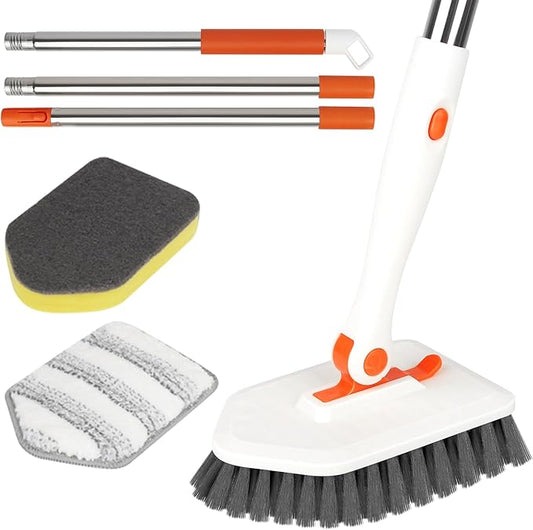 Shower Cleaner Brush, 3-in-1 Tile Tub Scrubber Brush with 51" Adjustable Long Handle, 3 Different Function Cleaning Heads, Scrub Brush for Bathroom, Kitchen, Walls, Bathtub, Sink