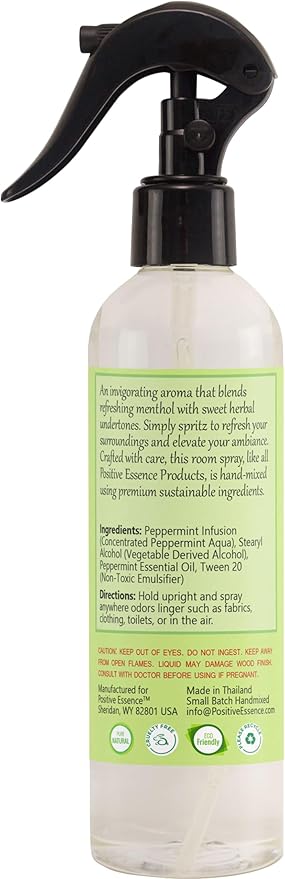 Peppermint Linen and Room Spray, Natural Aromatic Mist Made with Pure Peppermint Essential Oil, Perfect as a Bathroom Air Freshener Odor Eliminator (8.5 fl oz)