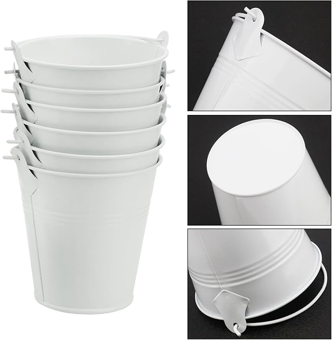 15 Pack 4 Inch White Iron Pail, Metal Buckets with Handle, Easter Bucket,Pencil Holder and Flower Pots, Used to Carry, Store, or Even Plant, by GENHAKON.