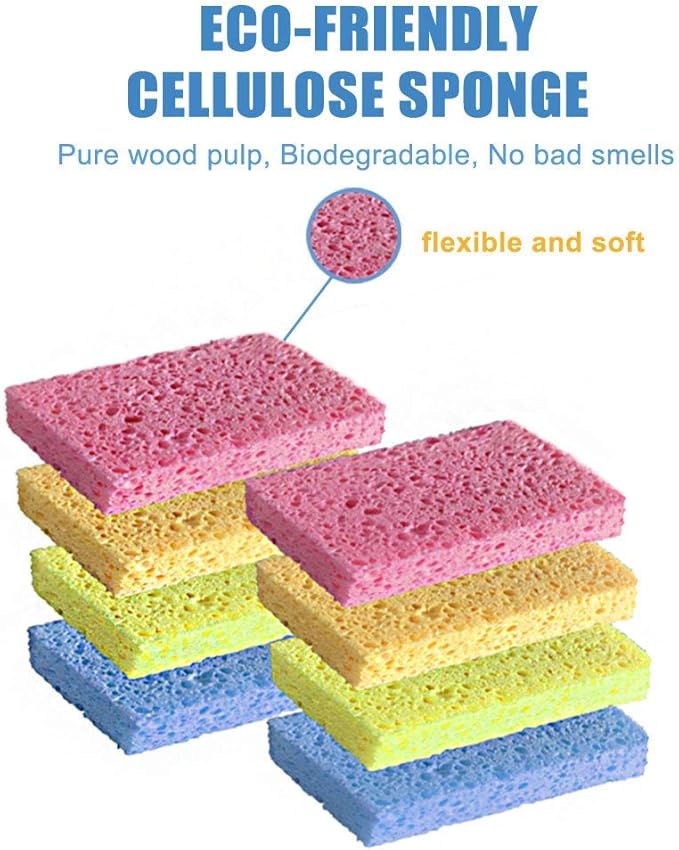 8 Pack Kitchen Sponges, Cellulose Dish Sponge, Household Cleaning Non-Scratch Scrub Sponge, Assorted Colors