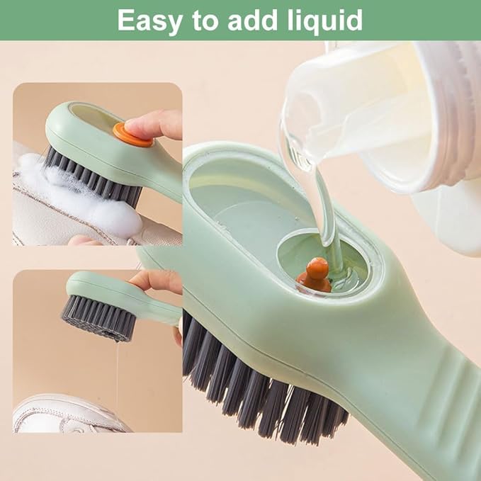 2 in 1 Multifunction Cleaning Brush, Multifunctional Cleaning Brush with Soap Dispenser, Liquid Filled Laundry Brush, Household Cleaning Clothes Shoes Brush with Liquid Box (2pcsGreen)