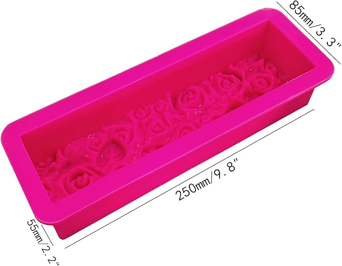 2 Pcs Flexible Rectangular Rose Soap Silicone Mold Flowers Craft Art Silicone Soap Mold Candle Making for Homemad Soap Crafts (Rose Red)