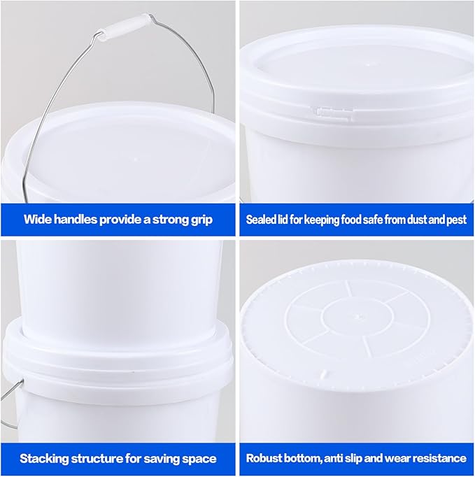 4-Pack 4 Gallon Food Grade Plastic Bucket Pail Container with Lid, Industrial Paint Pail Container Bucket, White