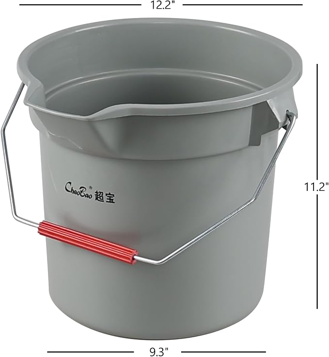 14 Quart Commercial Cleaning Pail with Handle, 4-Pack Plastic Bucket with Pour Spout, Grey