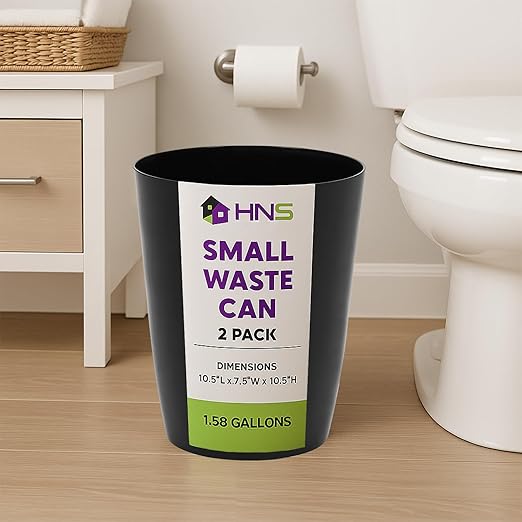 Mini Waste Basket - Pack of 2 Durable Small Plastic Garbage Trash Can Bin - Lidless Open-Top Rectangular Slim Profile for Compact Spaces - Suitable for Home, Bathroom, Office, Bedroom & More, Grey