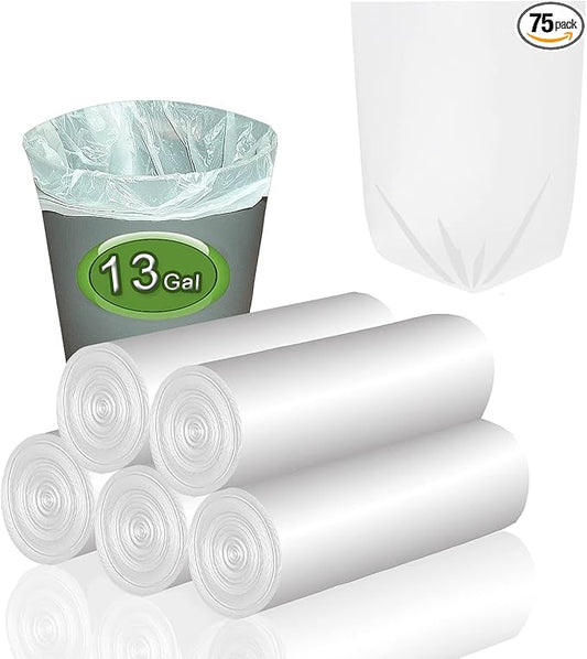 Trash Bags 13 Gallon Tall Kitchen Garbage Bags, Inwaysin Recycle Bags, Biodegradable White Trash Bags, 75ct