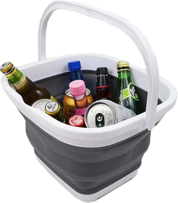 SAMMART 11L (2.9 Gallon) Collapsible Rectangular Handy Bucket (1, White/Grey)