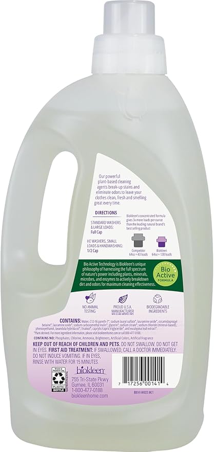Biokleen Natural Laundry Detergent - 128 HE Loads - Liquid, Concentrated, Eco-Friendly, Non-Toxic, Plant-Based, No Artificial Fragrance or Preservatives, 64 Fl Oz