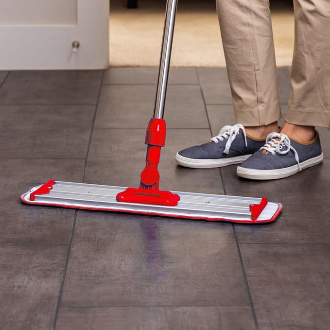 Microfiber Replacement Mop Pad, 18 x 6 Wet & Dry Home & Commercial Cleaning Refills, Reusable Floor Mop Pads, 6 Pack (Red)…