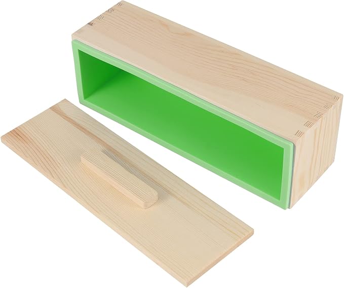 2 Pack 42oz Flexible Rectangular Silicone Soap Mold, Soap Loaf Mold with Wooden Box for Soap Making, Candle, Cake, Pudding, Chocolates, Green