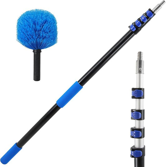 23FT High Reach Cobweb Duster with Extension Pole, Spider Web Brush with Lightweight 4-16.5 ft Telescoping Pole, Soft Bristles Webster Cobweb Duster for Outdoor Indoor Cleaning