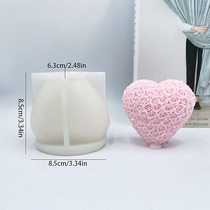 3D Rose Heart Shaped Candle Soap Silicone Mold Fondant Chocolate Candy Cake Decorating Mold Plaster Resin Polymer Clay Mould Wedding Valentine's Day Decor