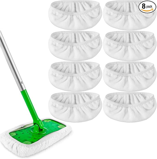 KEEPOW Reusable Wet Pads Compatible with Swiffer Sweeper Mop, Dry Sweeping Cloths, Washable Microfiber Wet Mopping Cloth Refills for Surface/Hardwood Floor Cleaning, 8 Pack (Mop is Not Included)