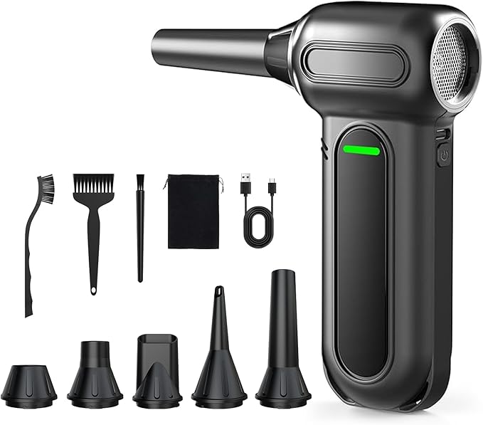 ANABOX Electric Air Duster – 150,000 RPM Cordless Blower, Brushless Motor, 4-Speed Adjustable, Rechargeable 8000mAh, LED Light for Computer, Keyboard, Car & Home Cleaning