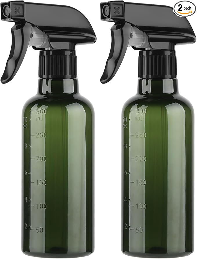 Plastic Spray Bottles (2 Pack 10 oz), Leakproof Adjustable Fine Mist & Jet Stream Nozzle, Premium BPA-Free Plastic Multi-Purpose for Hair, Plants, Cleaning (2 PACK GREEN)