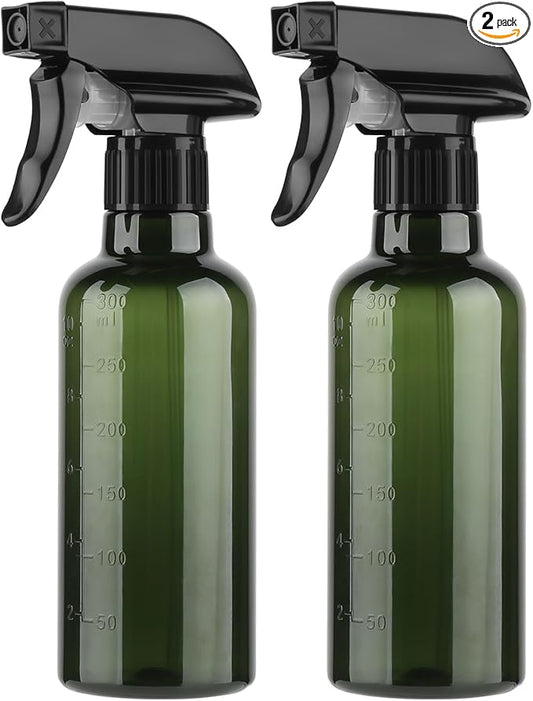Plastic Spray Bottles (2 Pack 10 oz), Leakproof Adjustable Fine Mist & Jet Stream Nozzle, Premium BPA-Free Plastic Multi-Purpose for Hair, Plants, Cleaning (2 PACK GREEN)