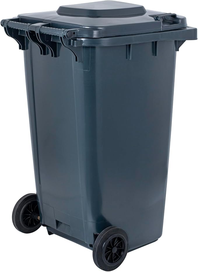 Restaurantware-Clean Tek Professional 32 Gallon Trash Can With Wheels, 1 Garbage Can With Lid - Step-On Attachment Sold Separately, Rectangle, Gray Plastic Dustbin, Long-Lasting, For Outdoor