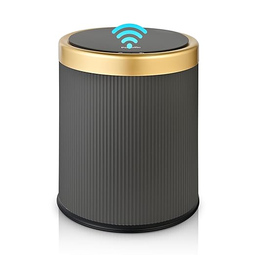 Pukomc Bathroom Trash Can with Lid，3.5 Gallon Motion Sensor Waterproof Touchless Garbage Can, Smart Plastic Trash Bins Suitable for Kitchen, Bathroom, Bedroom, Living Room, Office Grey