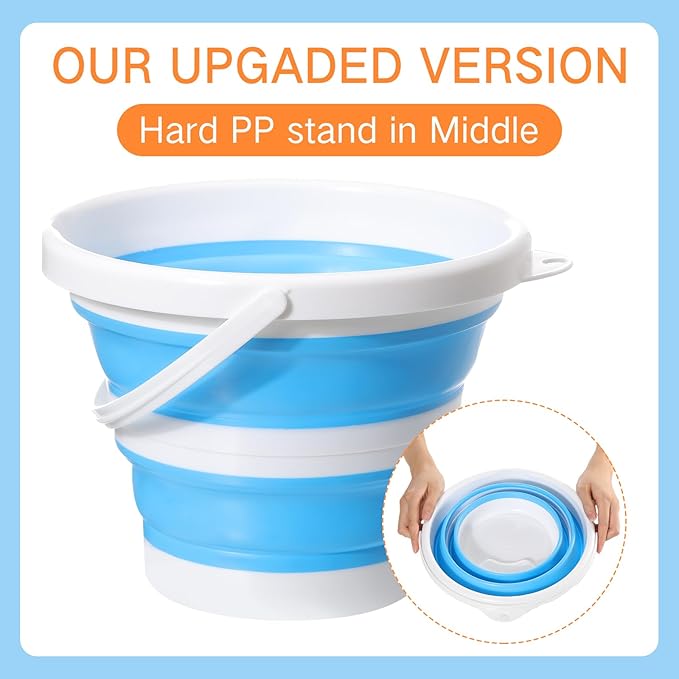 Pickmesh 4 Pcs Collapsible Bucket with Handle 1.3 Gallon (5l) Portable Ice Bucket Large Capacity Household Cleaning Dust Mops Outdoor Fishing Car Wash(Blue, Green, Orange, Pink)