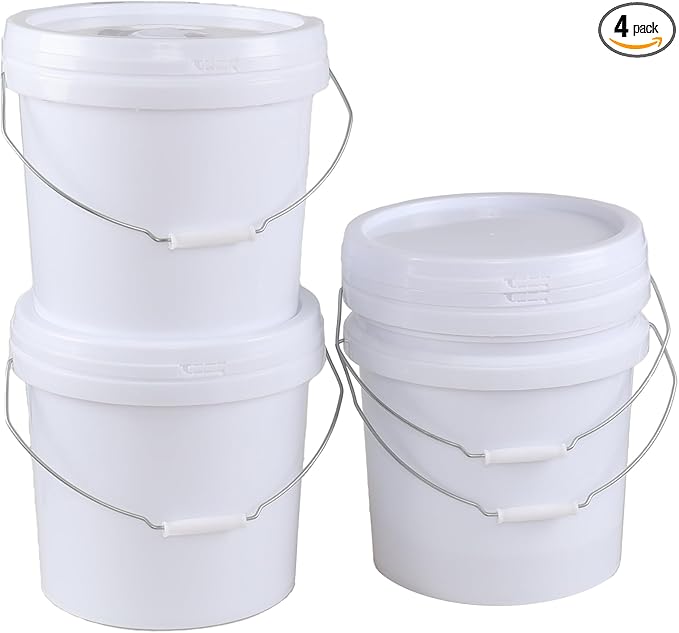 4 Gallon Food Grade Storage Bucket with Lid, 4 Packs Round Pail Buckets with Handle and Seal Lid
