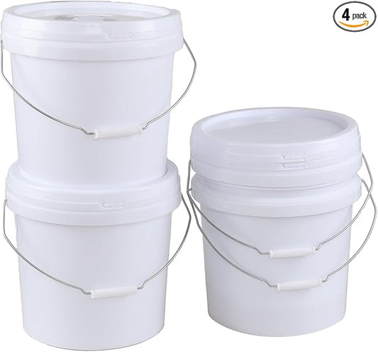 4 Gallon Food Grade Storage Bucket with Lid, 4 Packs Round Pail Buckets with Handle and Seal Lid