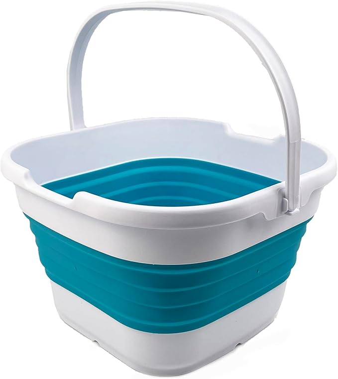 SAMMART 9.5L (2.5 Gallon) Collapsible Rectangular Handy Basket/Bucket (White/Ceramic Blue)