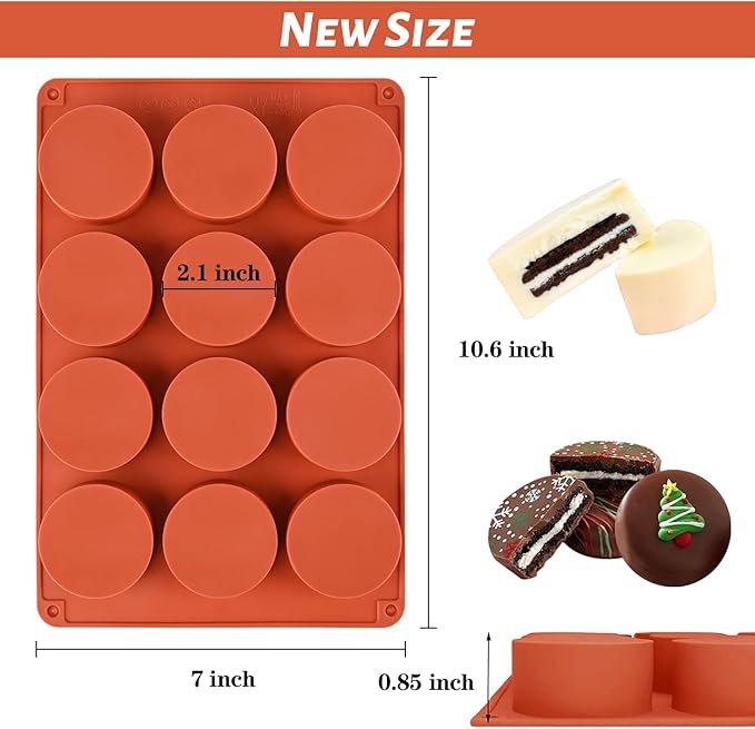 Round Chocolate Cookie Molds, 2PCS SAKOLLA Cylinder Silicone Mold for Chocolate Covered Oreos, Cake, Candy, Pudding, Mini Soap