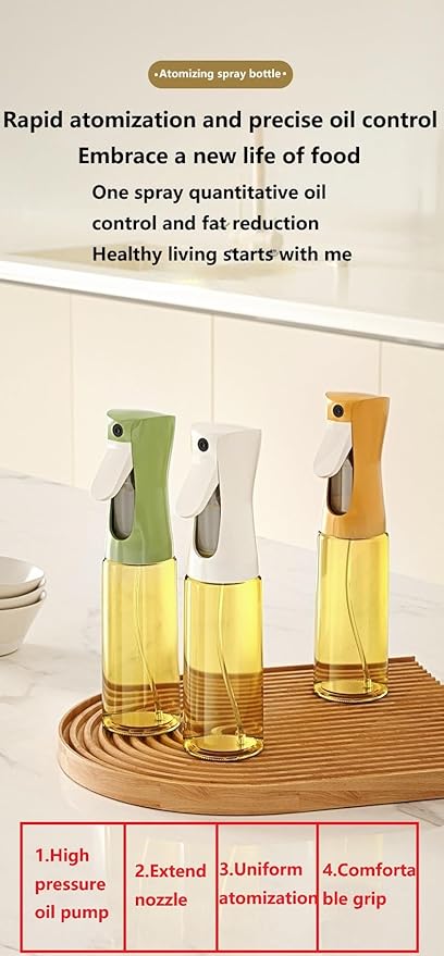 Press the fuel spray bottle,Oil Sprayer for Cooking, 220ml /7.44oz Glass Olive Oil Sprayer, Continuous Spray with Portion Control, Oil Dispenser Bottle for Kitchen, Air Fryer, Frying, Salad, Grill.