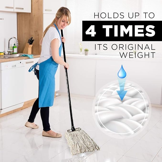 Fuller Brush Wet Mop – Stainless Steel Handle with Hang-Up Hole, Heavy Duty, Durable, Washable, Janitorial Floor Mop (Mop Head)