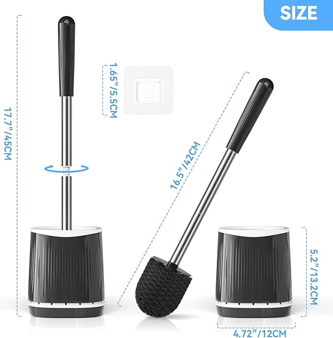 TRENTI Toilet Brush and Holder Set, Ventilated Holder, Compact Toilet Brush Set for Bathroom Deep Cleaning (2, Black)