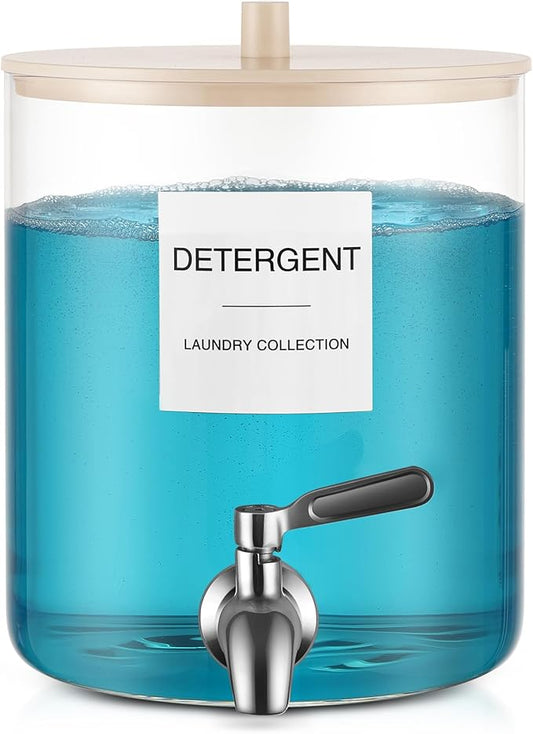 TIPGO Glass Laundry Detergent Dispenser, 128 oz / 3.5L Fabric Softener Dispenser for Laundry Room Organization, Detergent Holder with 304 Spigot, Glass Soap Container (Ivory)