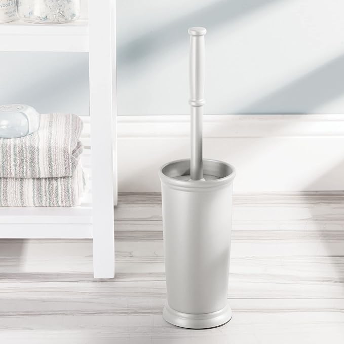 mDesign Toilet Bowl Brush and Holder - Covered Bathroom Toilet Brush - Standing Toilet Bowl Scrubber in Modern Holder - Space Saving, Deep Cleaning Brush for Toilet - Hyde Collection - Light Gray