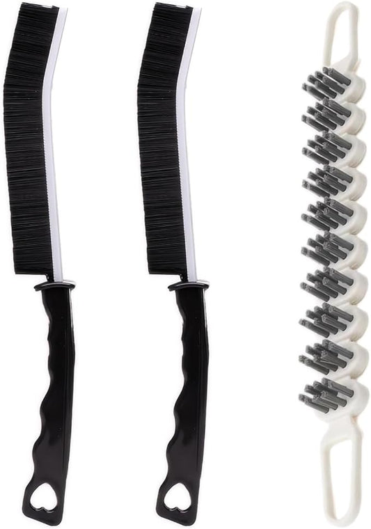 Crevice Cleaning Brush Hard Bristle Grout Brush Scrub Brush Toilet Brush Cleaning Tools Cleaning Supplies for Household Use Bathroom Kitchen 3 Pcs (Black&White)