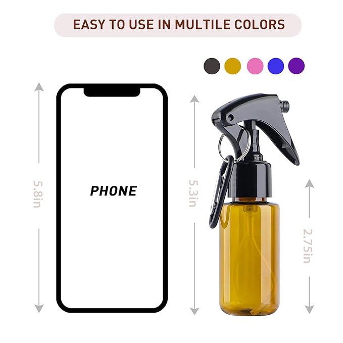 TANSHINE Small Spray Bottle 50ml, Travel Size Mini Fine Mist Water Spray Bottles, Portable Hand Sanitiser Alcohol Spray Bottle, Plastic Refillable Empty Face Mister Spray Bottles with Clip, 5pcs